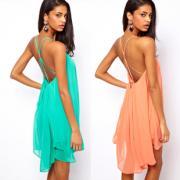 2354 Back thin strap metal buckle cross hollow sleeveless solid color chiffon dress