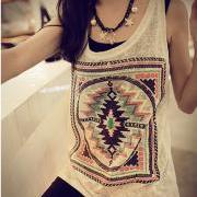 Geometric printing hollow out T-shirt AD813BJ