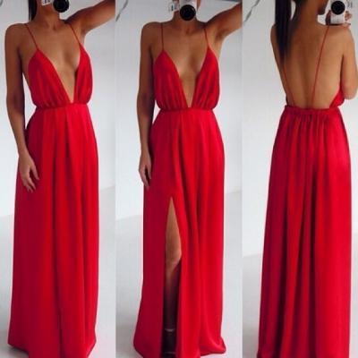 Split Front Maxi Dress In Red