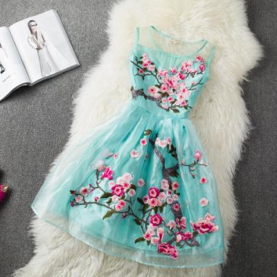 Embroidery peach blossom sleeveless dresses