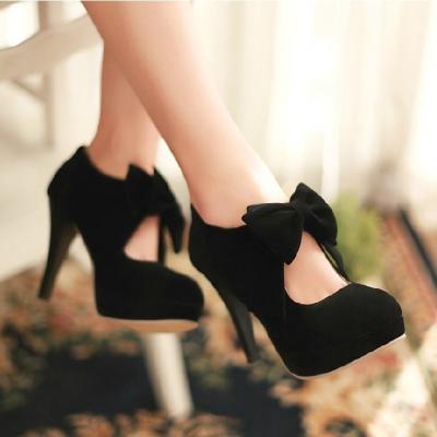 Black bow knot cute high heels