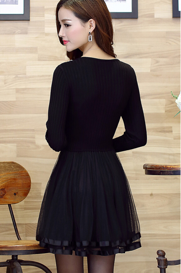 High-end Doll Collar Knit Long-sleeved Lace Dress UU1228J on Luulla