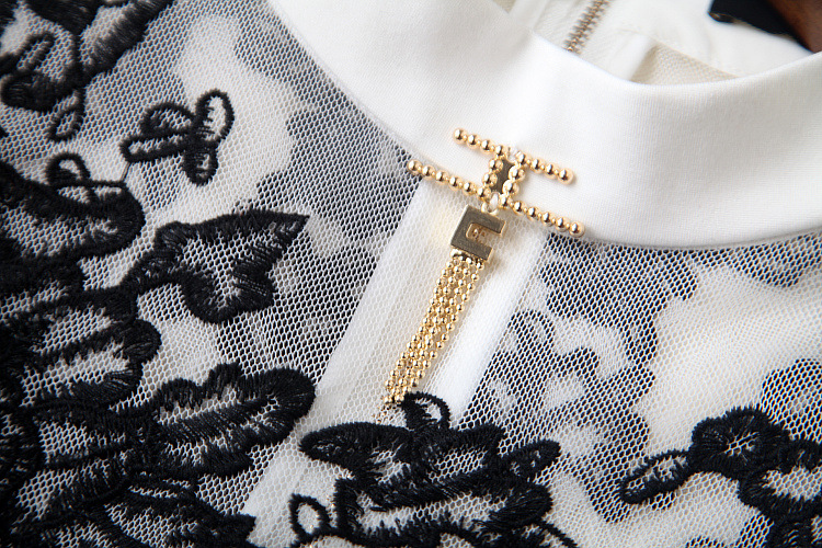 Lea Long Dress in Polka Dot Flower Embroidery