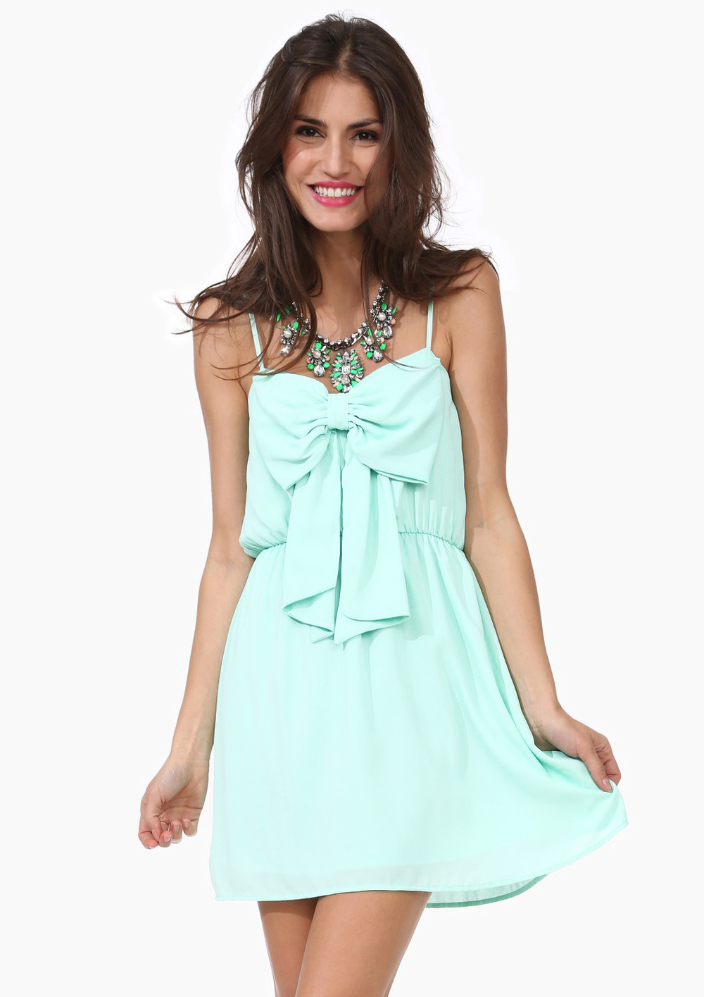 PURE COLOR BOWKNOT FASHION DRESS on Luulla