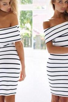 Fashion Flat Shoulder Stripe Dress Zg0106cg