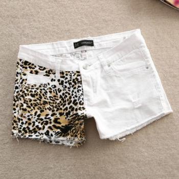Stitching Slim hip sexy leopard small hole shorts826 A 073001