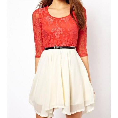 Stitching Lace Chiffon Dress on Luulla