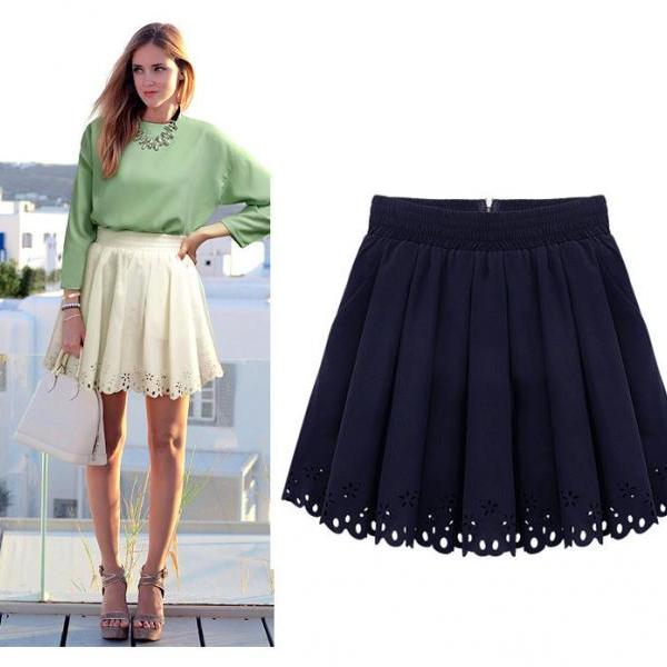 Hollow Out Lace Pleated Sk..