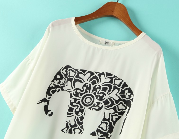 Elephant Irregular Pattern Chiffon T-shirt AFAJDC on Luulla